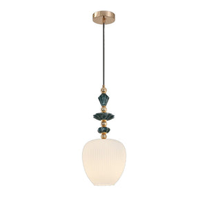 JS-GL-7954-1 - Antique Brass Metal & Ceramic Glass Hanging Light