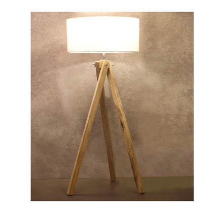JS-GL-8003-LW - LIGHT WOOD METAL & WOOD & FABRIC SHADE Tripod Floor Lamp