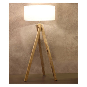 JS-GL-8003-LW - LIGHT WOOD METAL & WOOD & FABRIC SHADE Tripod Floor Lamp