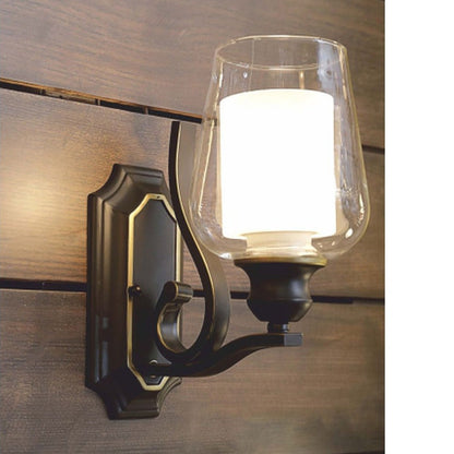 JS-GL-80178-1 - RUSTIC BLACK & GOLD METAL Glass Wall Light