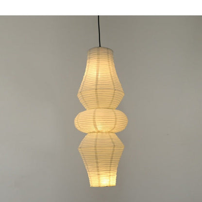 JS-GL-8018-3C - Black & White Metal & Rice Paper Modern Hanging Light