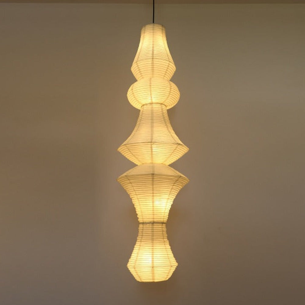 JS-GL-8018-5E - Black & White Metal & Rice Paper Modern Hanging Light