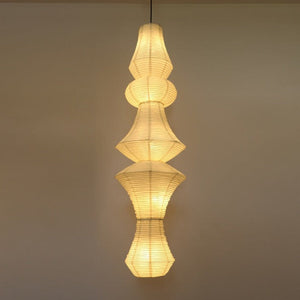 JS-GL-8018-5E - Black & White Metal & Rice Paper Modern Hanging Light