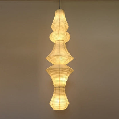 JS-GL-8018-5E - Black & White Metal & Rice Paper Modern Hanging Light