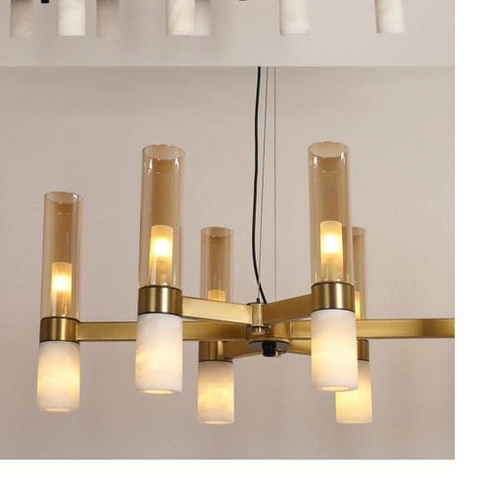 JS-GL-80556-10 - Antique Brass & Black Metal & Glass & Onyx Marble Led Chandelier
