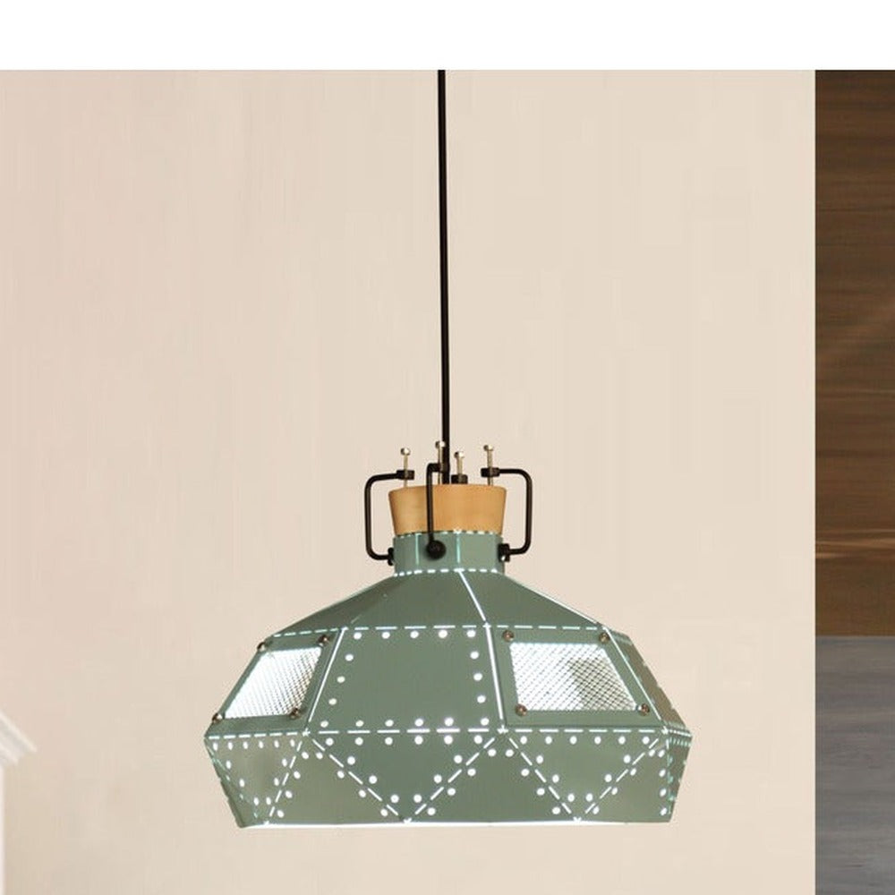 JS-GL-8065-L GY+GR - Black & Turkish Green Wood Metal Hanging Light