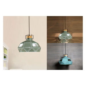 JS-GL-8065-L GY+GR - Black & Turkish Green Wood Metal Hanging Light