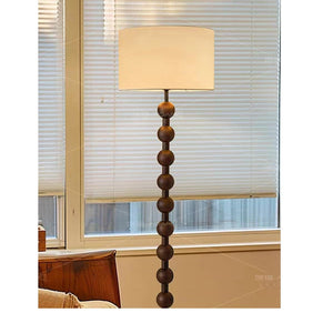 JS-GL-807-F - Dark Wood Metal & Fabric Shade Wooden Floor Lamp