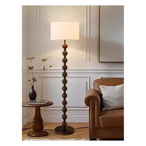 JS-GL-807-F - Dark Wood Metal & Fabric Shade Wooden Floor Lamp