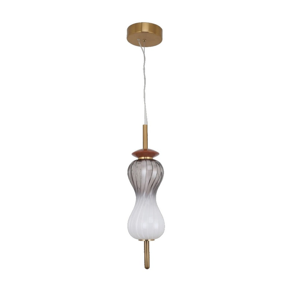 JS-GL-81067-1P - Antique Brass Metal & Ceramic Glass Hanging Light