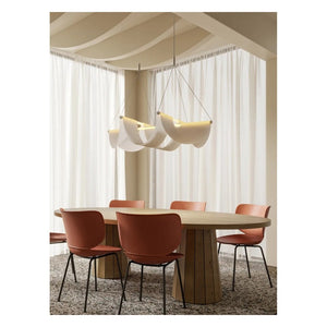 JS-GL-8110-1180 - SN & White Metal & Acrylic & Fabric Rectangular Chandelier