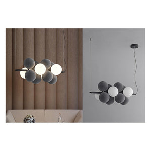 JS-GL-8139 - Grey & Black Metal & Acrylic & Fabric Glass Ball Chandelier