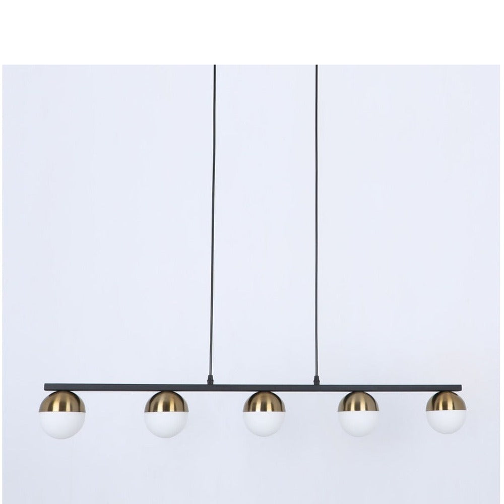 JS-GL-8203-5 - Antique Brass Metal Glass Ball Chandelier