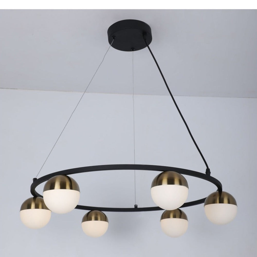 JS-GL-8203-6 - Antique Brass Metal Glass Ball Chandelier