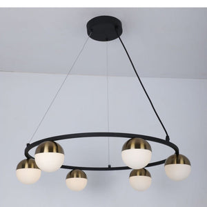 JS-GL-8203-6 - Antique Brass Metal Glass Ball Chandelier