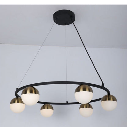 JS-GL-8203-6 - Antique Brass Metal Glass Ball Chandelier