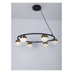 JS-GL-8203-6 - Antique Brass Metal Glass Ball Chandelier