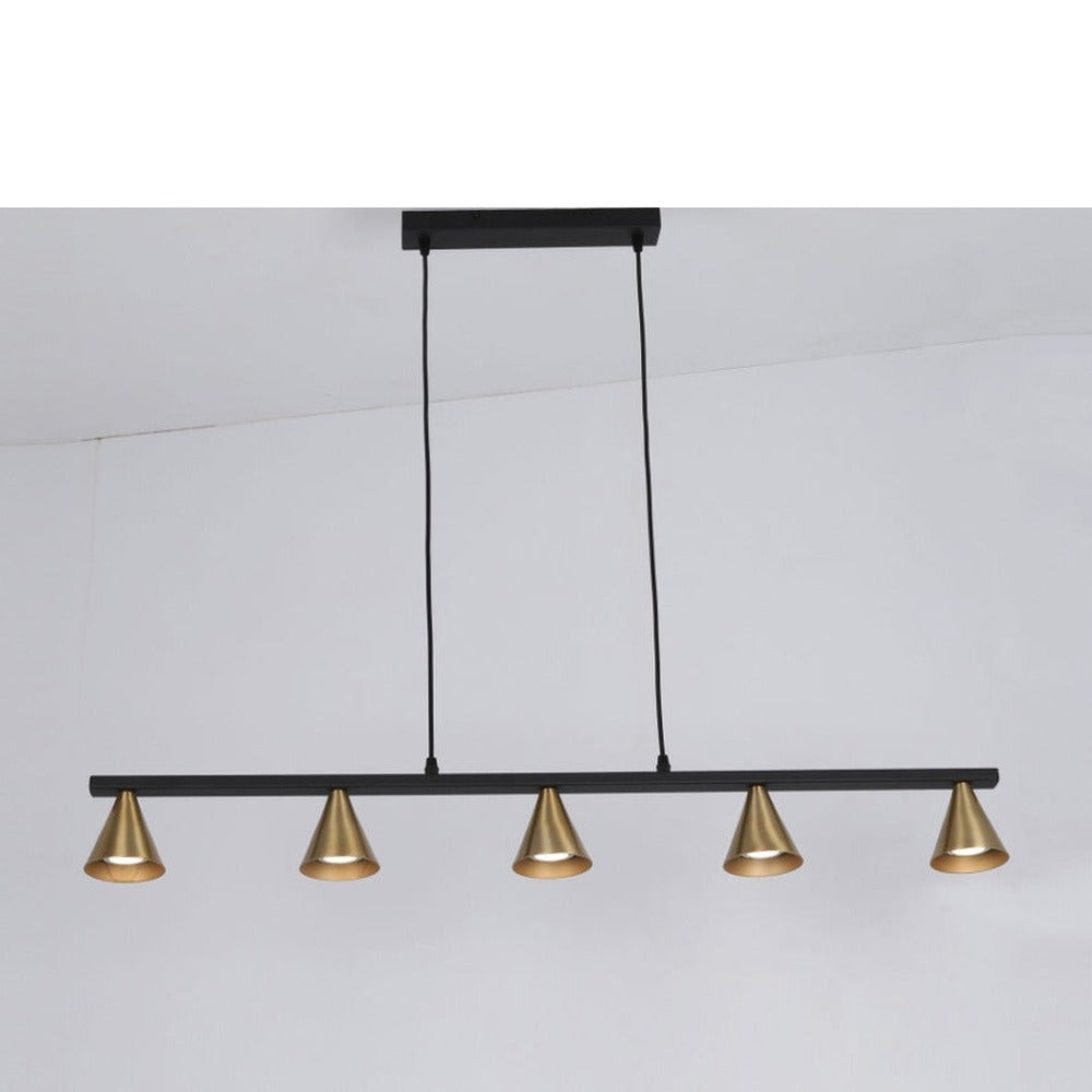 JS-GL-8207-5 - Antique Brass & Black Metal Rectangular Hanging Light