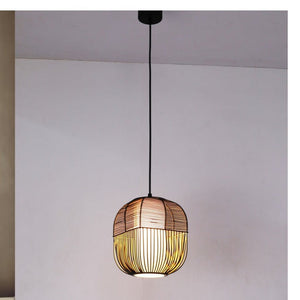 JS-GL-82299-1 - Black & Gold Fabric Shade Metal Hanging Light