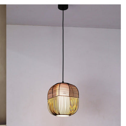 JS-GL-82299-1 - Black & Gold Fabric Shade Metal Hanging Light