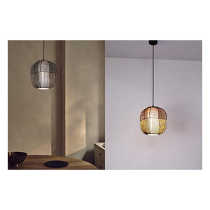 JS-GL-82299-1 - Black & Gold Fabric Shade Metal Hanging Light