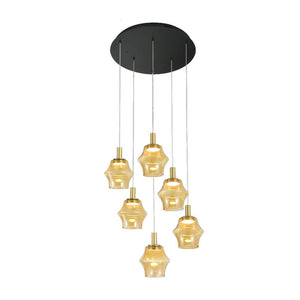 JS-GL-82407-6 - Antique Brass Metal & Glass Led Hanging Light