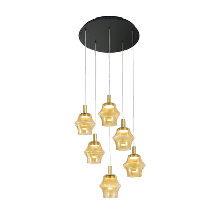 JS-GL-82407-6 - Antique Brass Metal & Glass Led Hanging Light