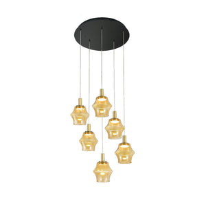 JS-GL-82407-6 - Antique Brass Metal & Glass Led Hanging Light