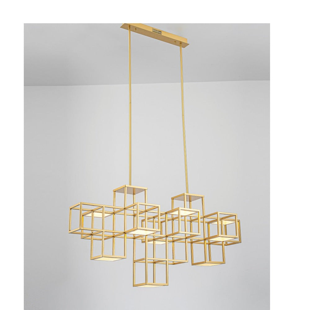 JS-GL-8258-H - Gold Metal & Acrylic Rectangular Chandelier