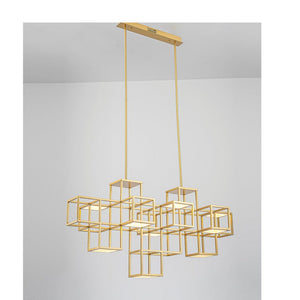 JS-GL-8258-H - Gold Metal & Acrylic Rectangular Chandelier