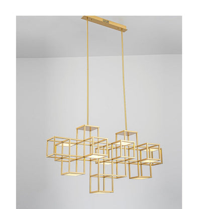 JS-GL-8258-H - Gold Metal & Acrylic Rectangular Chandelier