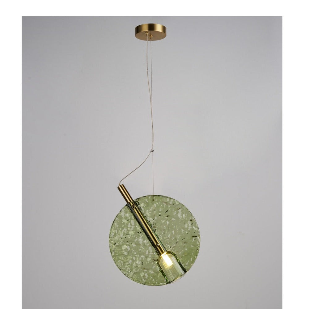 JS-GL-82716-GR - Antique Brass Metal & Green Glass Hanging Light