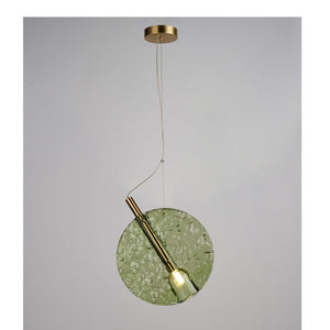 JS-GL-82716-GR - Antique Brass Metal & Green Glass Hanging Light