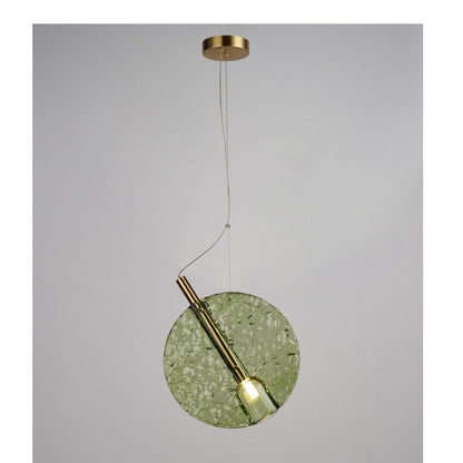 JS-GL-82716-GR - Antique Brass Metal & Green Glass Hanging Light