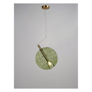 JS-GL-82716-GR - Antique Brass Metal & Green Glass Hanging Light