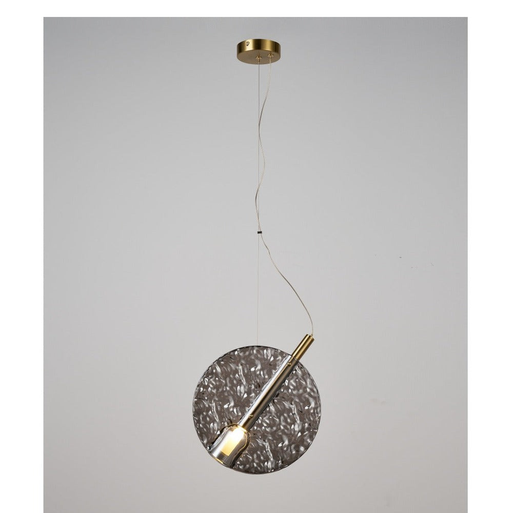 JS-GL-82716-SM - Antique Brass Metal & Smoke Glass & Acrylic Glass Hanging Light
