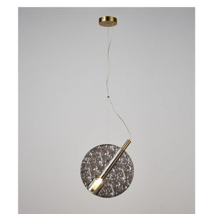 JS-GL-82716-SM - Antique Brass Metal & Smoke Glass & Acrylic Glass Hanging Light