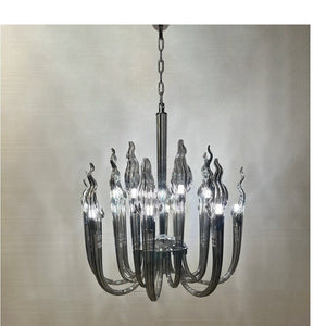 JS-GL-8523-16 - Chrome Metal & Glass Candle Arm Chandelier
