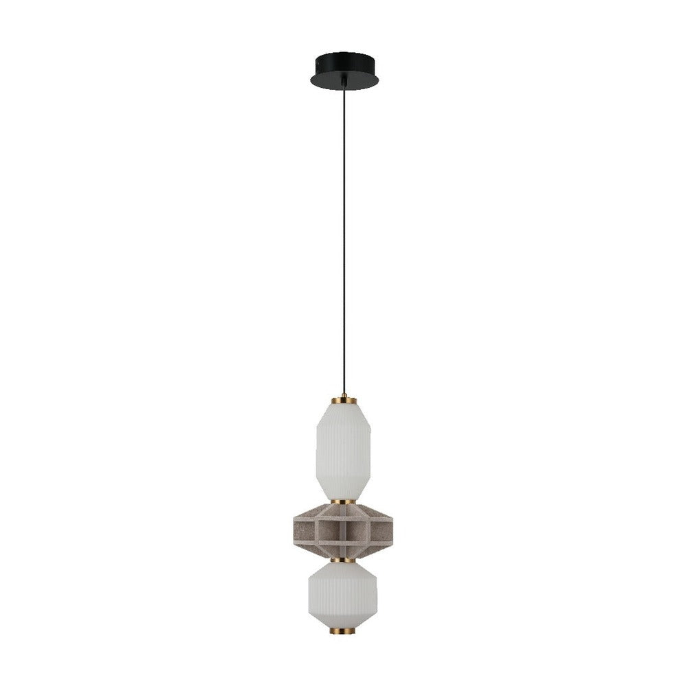 JS-GL-8788-3A - Antique Brass Metal & Acoustic Glass Hanging Light