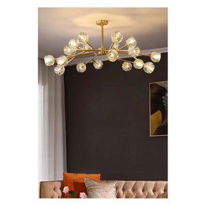 JS-GL-8802-18 - Antique Brass Metal & Crystals Led Chandelier