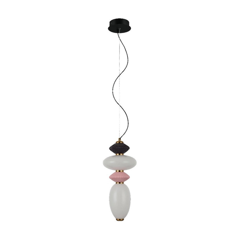 JS-GL-8853-4B - Antique Brass Metal & Ceramic Glass Hanging Light