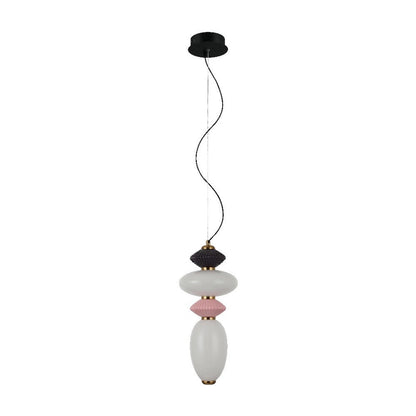 JS-GL-8853-4B - Antique Brass Metal & Ceramic Glass Hanging Light