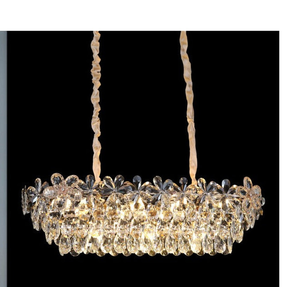 JS-GL-8878-L900 - French Gold Metal & Crystals Rectangular Chandelier