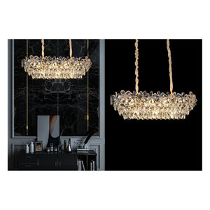 JS-GL-8878-L900 - French Gold Metal & Crystals Rectangular Chandelier
