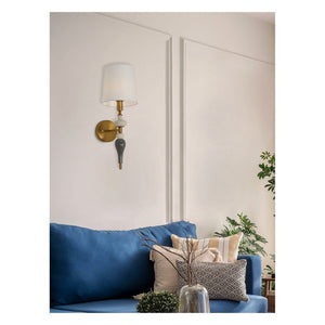JS-GL-9002-1W - Antique Brass Metal & Ceramic & Fabric Shade Modern Wall Light