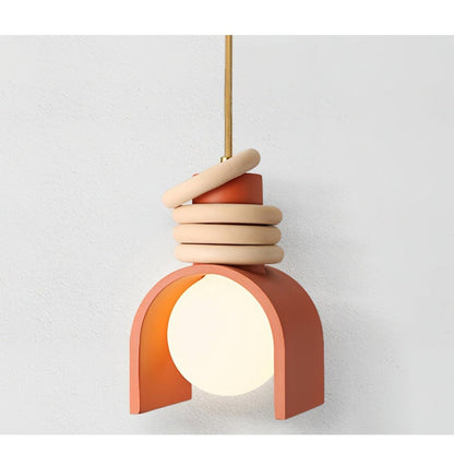 JS-GL-9026-H - Orange & Light Grey Metal & Resin Artistic Hanging Light