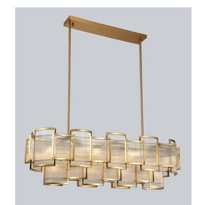 JS-GL-9038 L - Antique Brass Metal & Glass Crystal Chandelier