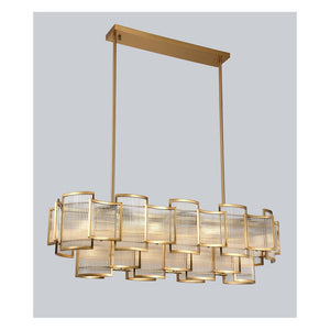 JS-GL-9038 L - Antique Brass Metal & Glass Crystal Chandelier