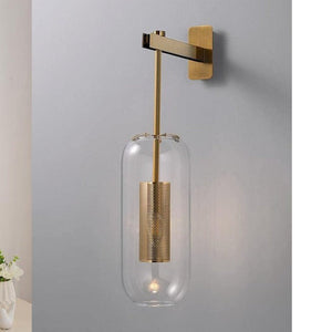 JS-GL-9102-1W - Antique Brass Metal & Amber Glass Modern Wall Light