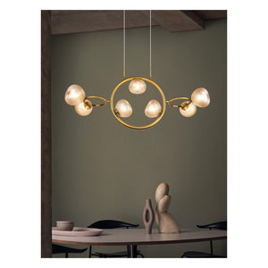 JS-GL-9469-7 - Antique Brass Metal & Glass Led Chandelier